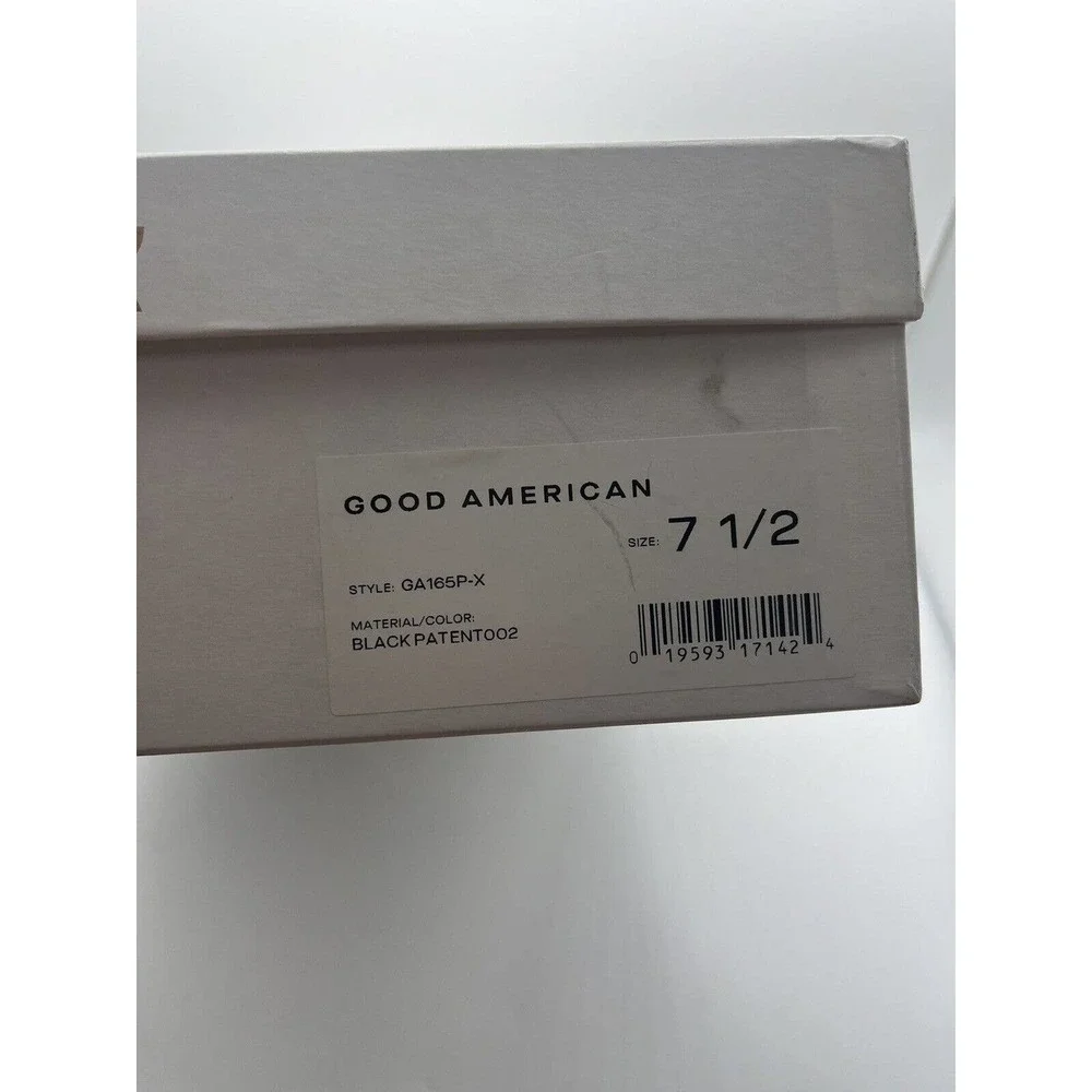 NWT Good American Black Patent Leather Shiny Block Heel Ankle Booties Size 7.5 - Picture 9 of 10